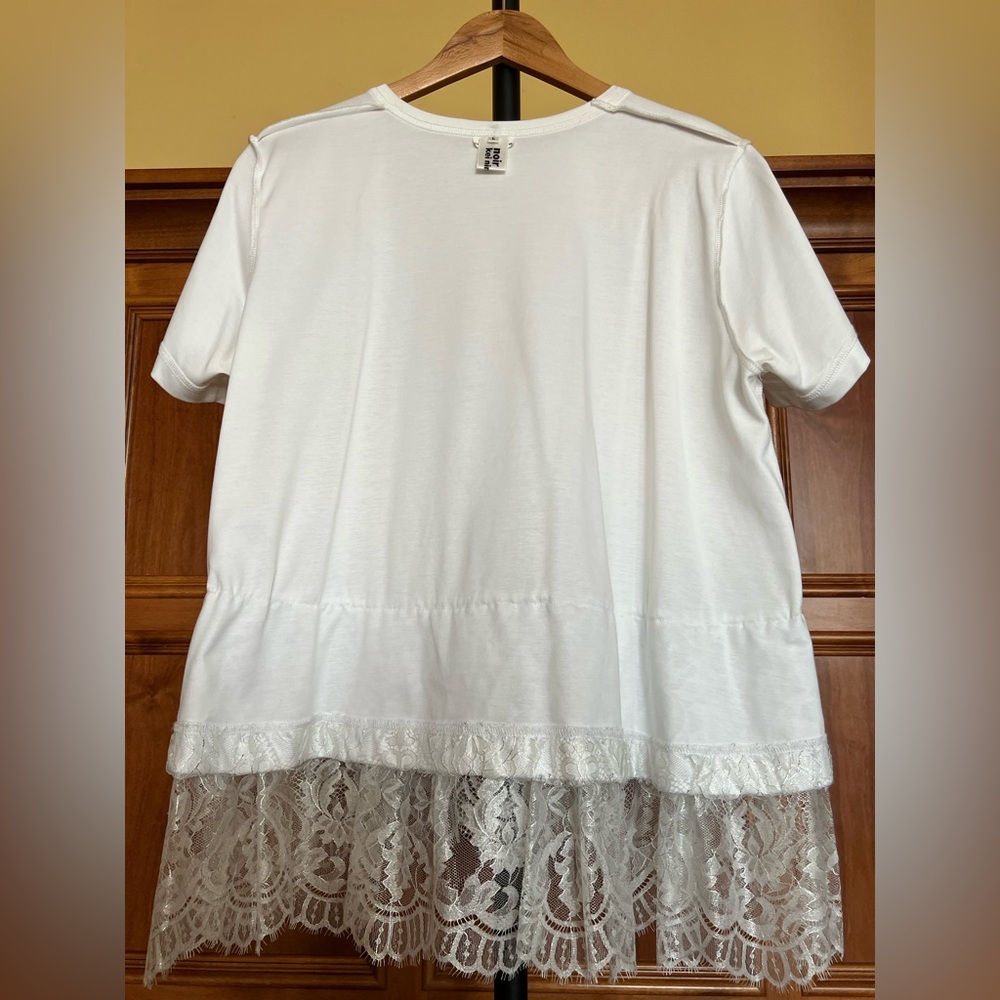 Noir Kei Ninomiya Top with Lace Trim White Silver Size L - Picture 16 of 16